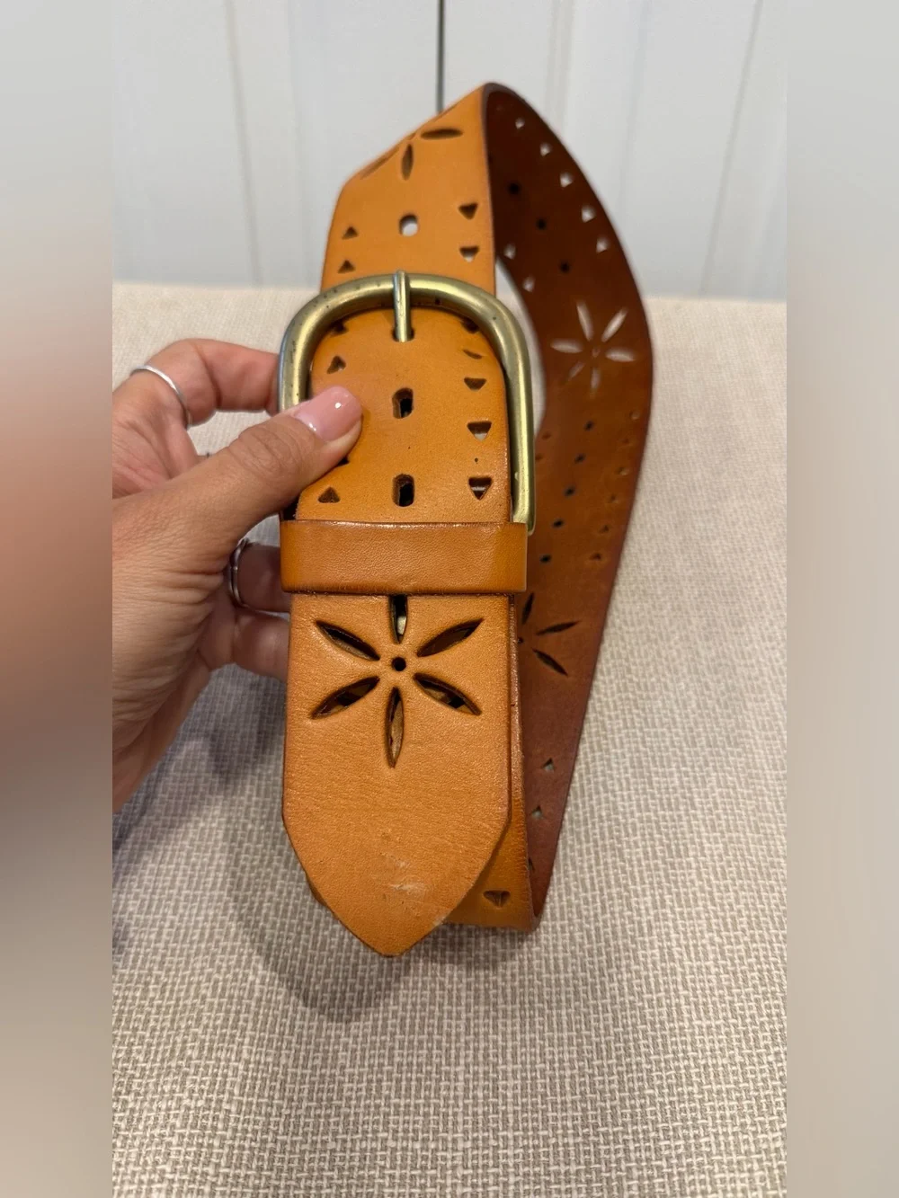Western Style Genuine Leather Cutout Brown Women’s Belt Size S